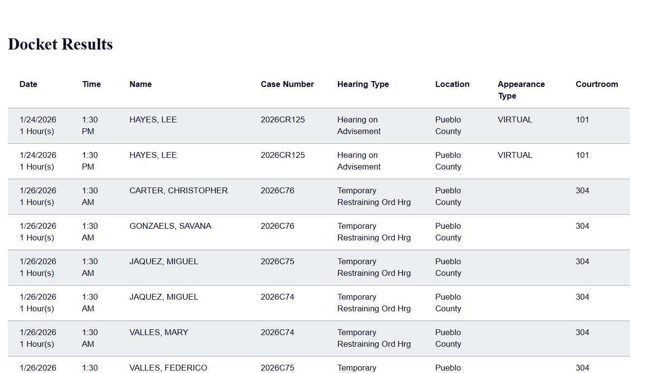 Docket Print Results Colorado Judicial Branch