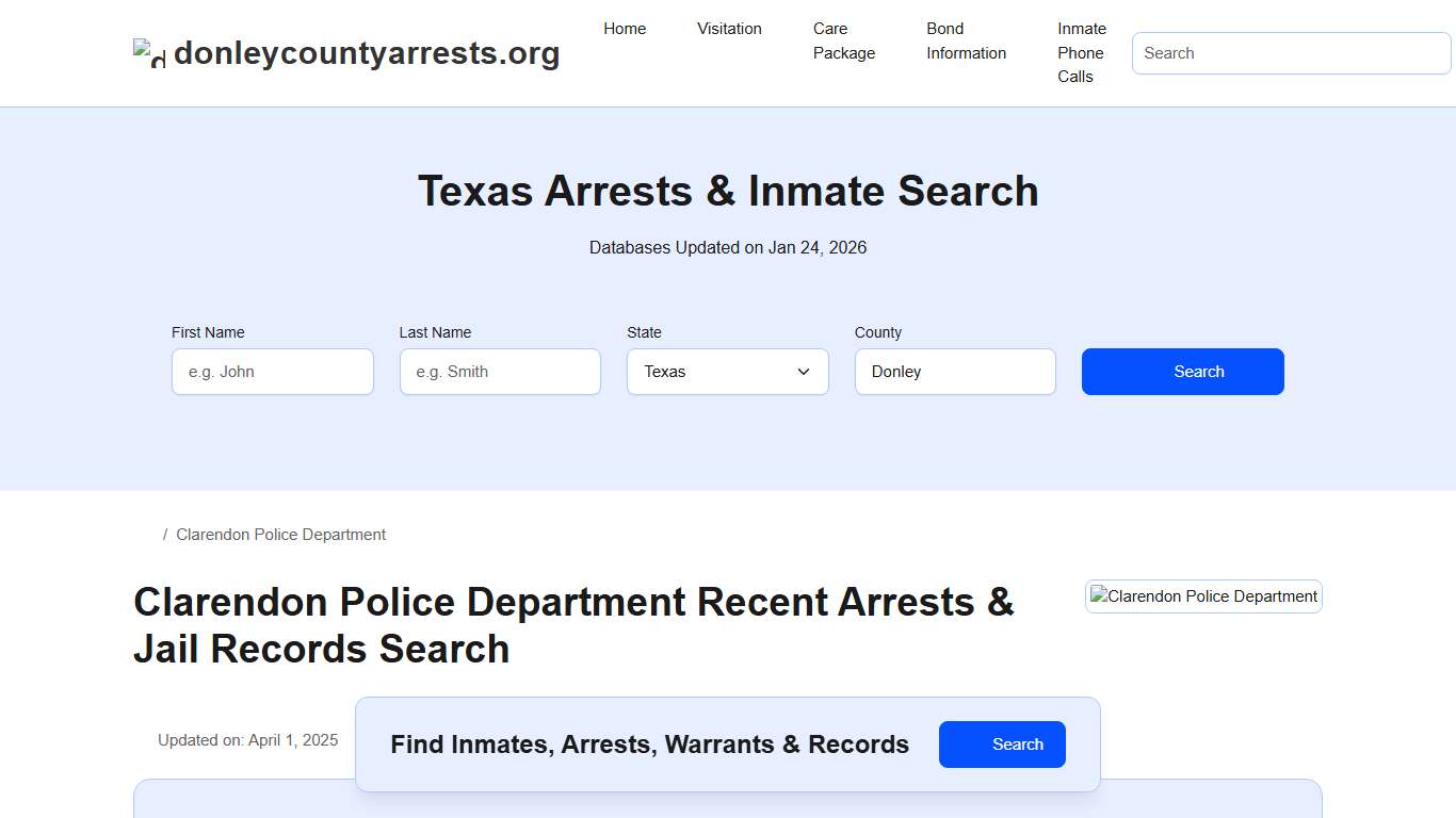 Clarendon Police Department, TX Arrests, Records, Jail Roster Lookup